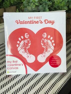 Pearhead My First Valentine’s Day Baby Print Canvas Keepsake NWT